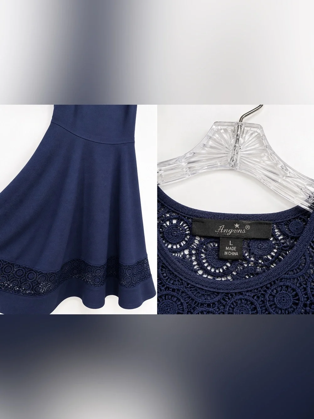 Navy Blue Lace Sleeveless Fit & Flare Dress Size L